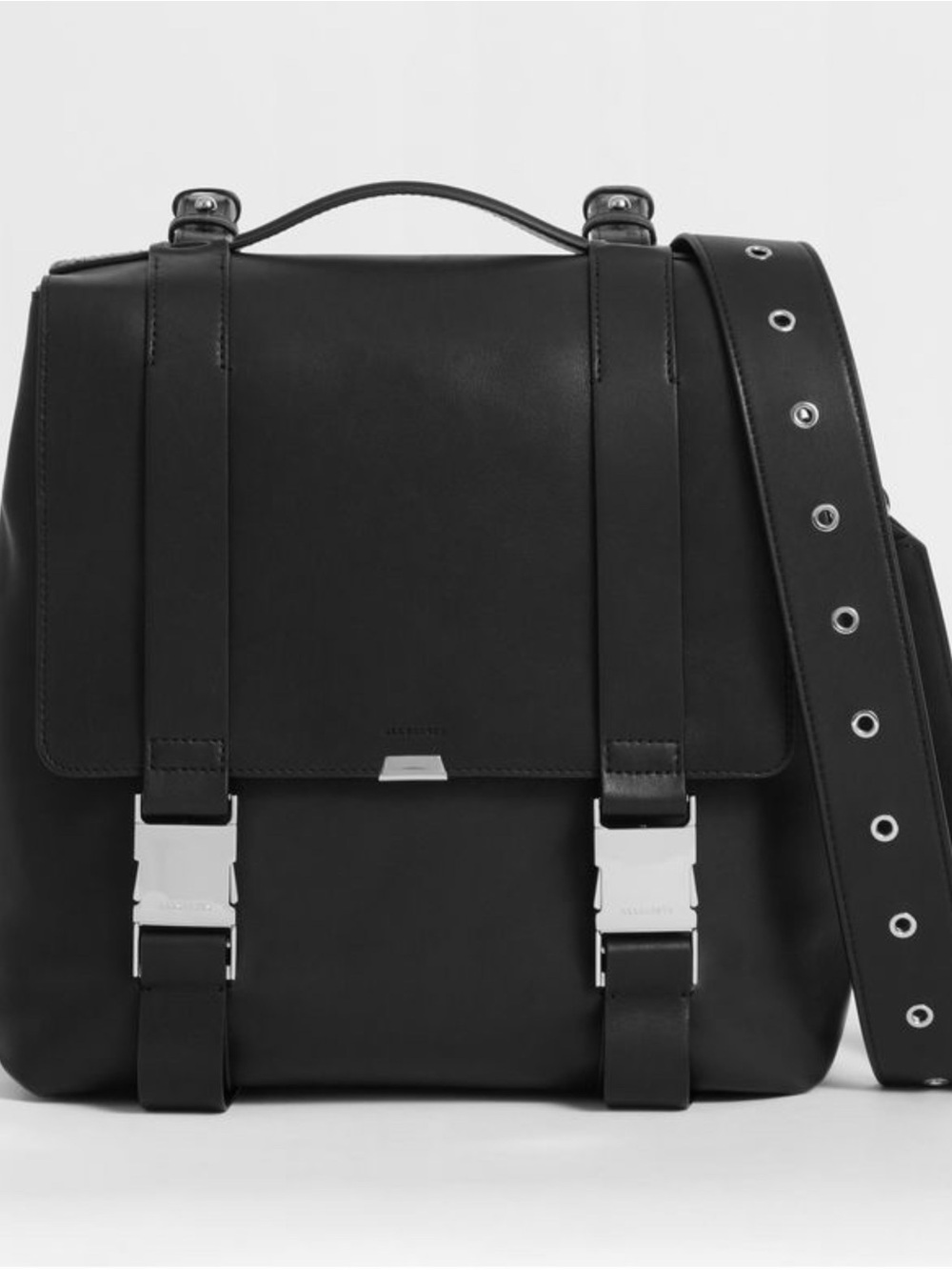 AllSaints Black Clip Leather Backpack